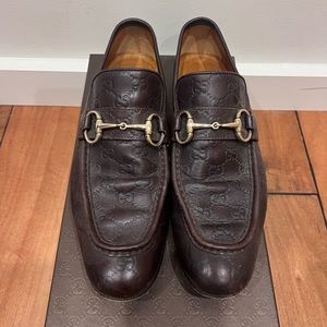 Vintage Gucci horsebit monogram slip on loafers